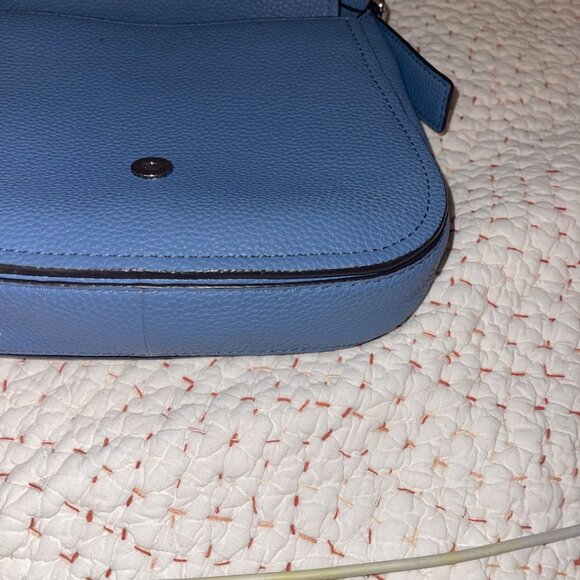 Michael Kors Womens Saddle Bag Maxine Large Blue Pebbled Leather Casual - Picture 3 of 16